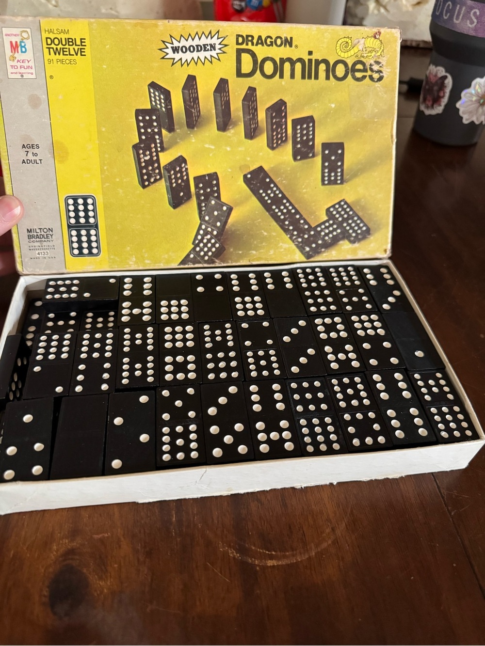Dragon Dominoes Wooden Set by Milton Bradley - Black